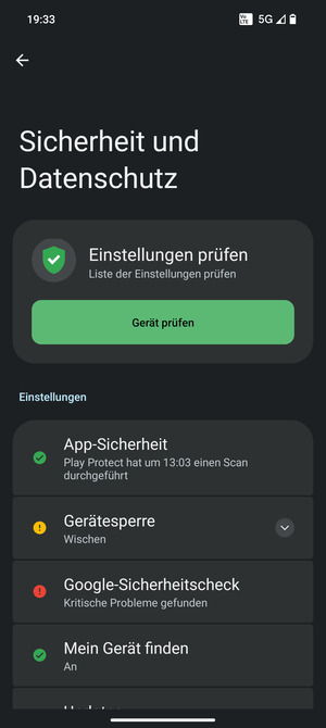 Um Ihre Bildschirmsperre zu aktivieren, gehen Sie zum Sicherheit und Datenschutz Menü und wählen Sie  Gerätesperre