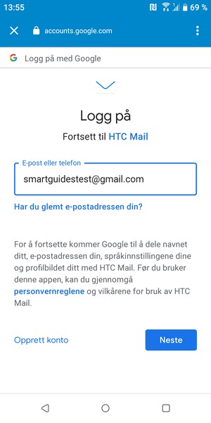 Skriv inn din Gmail-adresse og velg Neste