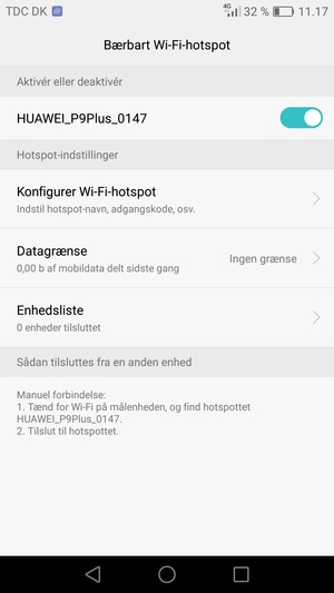 Din telefon er nu sat op til brug som modem