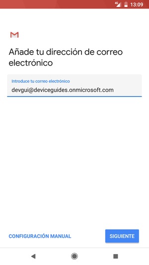 Introduzca su Dirección de correo electrónico y seleccione CONFIGURACIÓN MANUAL