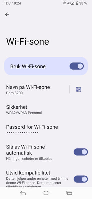 Telefonen din er konfigurert for bruk som et modem