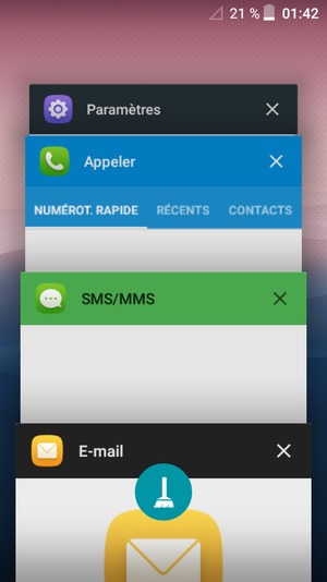 Sélectionnez l'icône Supprimer pour fermer toutes les applis en cours d'exécution