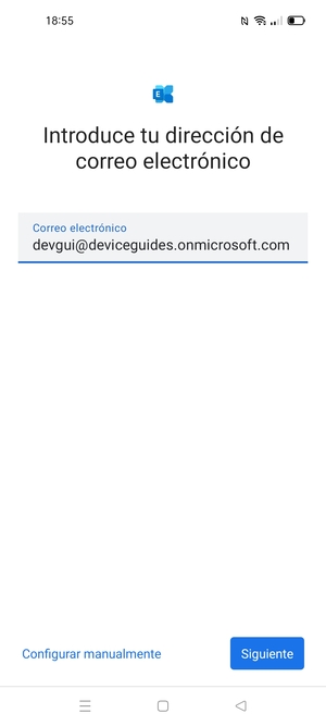 Introduzca su Dirección de correo electrónico y seleccione Configurar manualmente