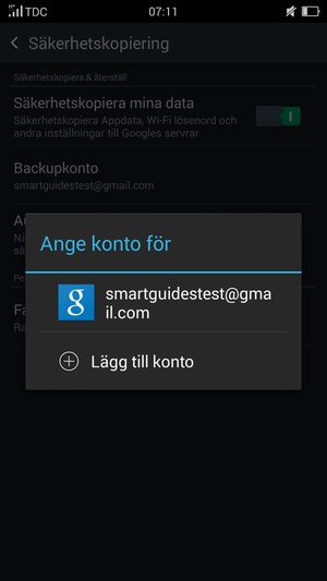 Tryck på ditt säkerhetskopieringskonto