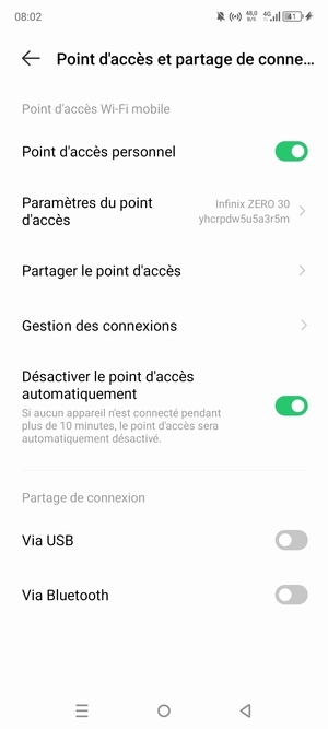 Votre téléphone est maintenant configuré pour être utilisé comme modem