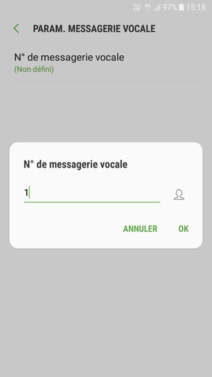 Saisissez le N° de messagerie vocale et sélectionnez OK