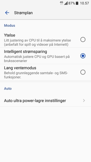 Slå på Intelligent strømsparing
