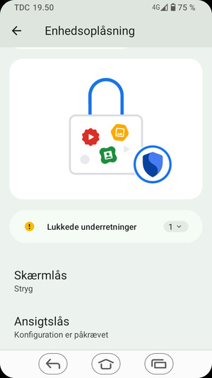 Scroll til og vælg Skærmlås