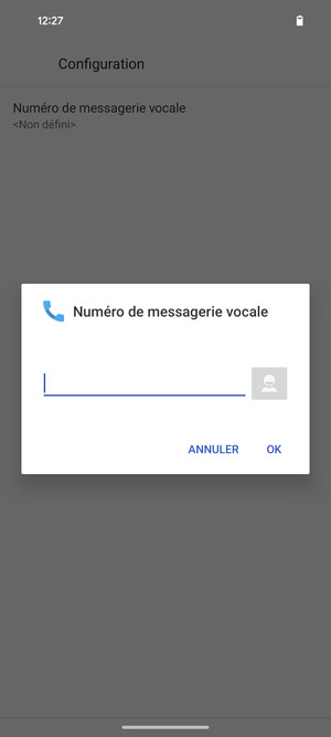 Saisissez le Numéro de messagerie vocale et sélectionnez OK