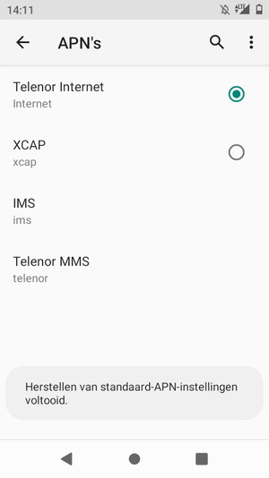 Uw telefoon wordt teruggezet naar standaard internet- en mms-instellingen