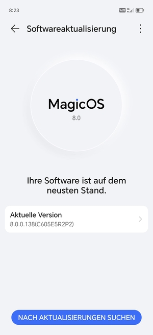 Falls Ihr Handy aktualisiert ist, wird Ihnen der folgende Bildschirm angezeigt