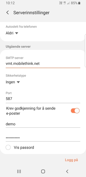 Bla ned og skriv inn utgående serveradresse