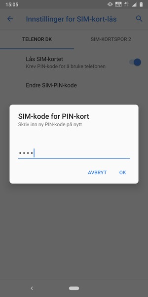 Bekreft din nye PIN-kode for SIM-kort og velg OK