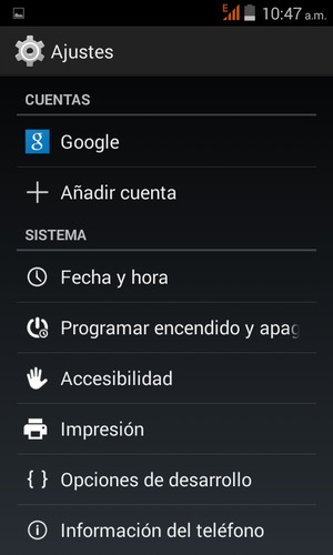 Desplácese y seleccione Información del teléfono