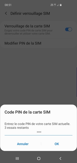 Saisissez votre Code PIN de la carte SIM actuelle et sélectionnez OK