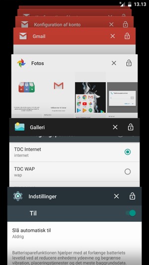 Swipe apps til højre for at lukke dem