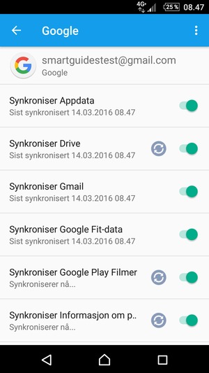 Din informasjon blir synkronisert