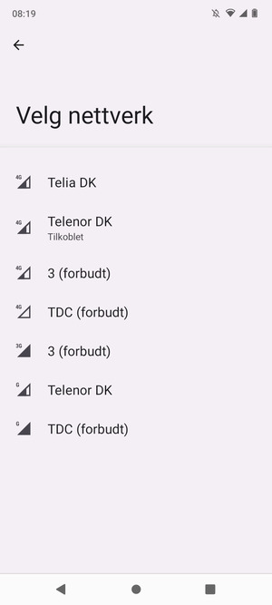 Velg en nettverksoperatør fra listen