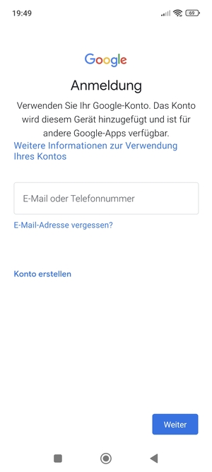 Geben Sie Ihre Gmail Adresse ein und wählen Sie Weiter