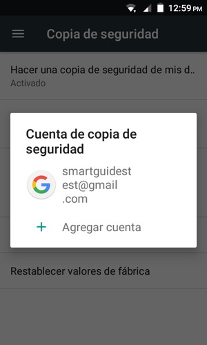 Seleccione su cuenta de copia de seguridad