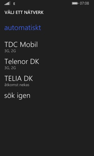 Välj en nätverksoperatör från listan