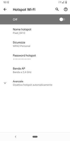 Seleziona Password hotspot