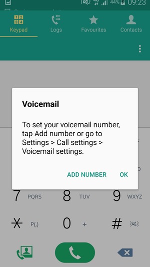 If your voicemail is not set up, select ADD NUMBER