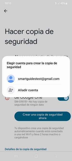 Seleccione su cuenta de copia de seguridad