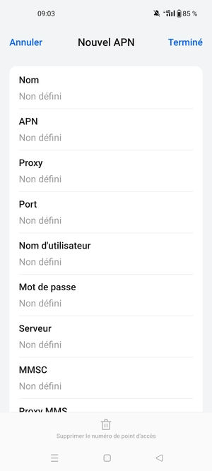 Saisissez les informations Internet