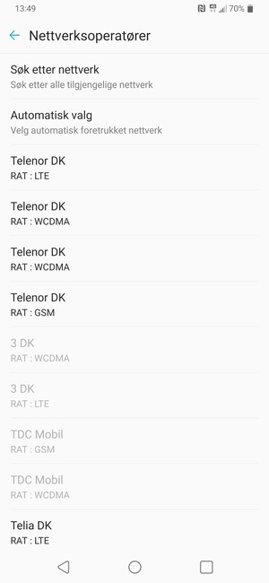 Velg en nettverksoperatør fra listen