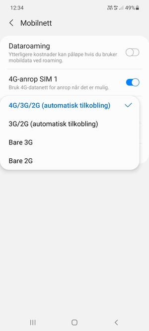 Velg ønsket alternativ