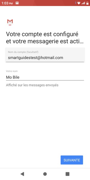 Donnez un nom à votre compte et saisissez votre nom. Sélectionnez SUIVANTE