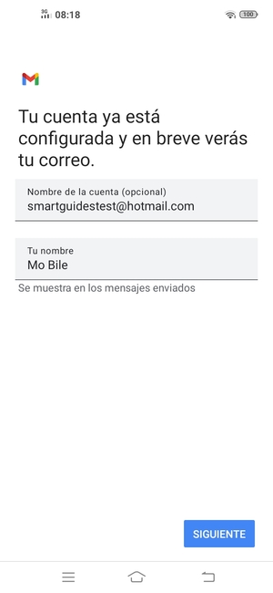 Déle a su cuenta un nombre y escriba su nombre. Seleccione SIGUIENTE