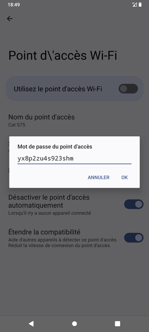 Saisissez un mot de passe de hotspot Wi-Fi d'au moins 8 caractères et sélectionnez OK