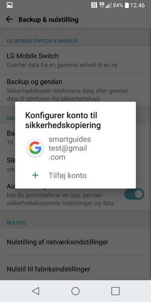 Vælg din sikkerhedskopi-konto