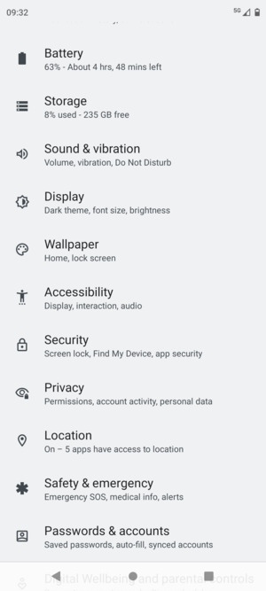 Scroll to and select Security
