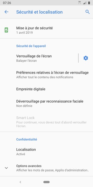 Faites défiler et sélectionnez Localisation