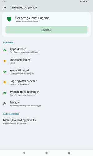 For at aktivere din skærmlås, gå til menuen Sikkerhed og privatliv og vælg Enhedsoplåsning