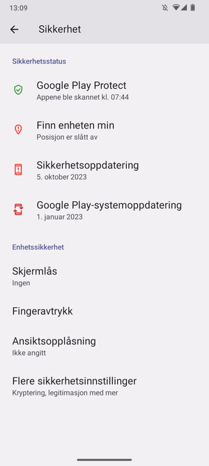 For å bytte PIN-koden til SIM-kortet, gå til Sikkerhet-menyen og bla til og velg Flere sikkerhetsinnstillinger