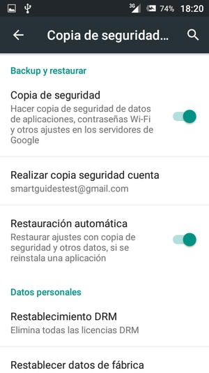 Seleccione Realizar copia seguridad cuenta