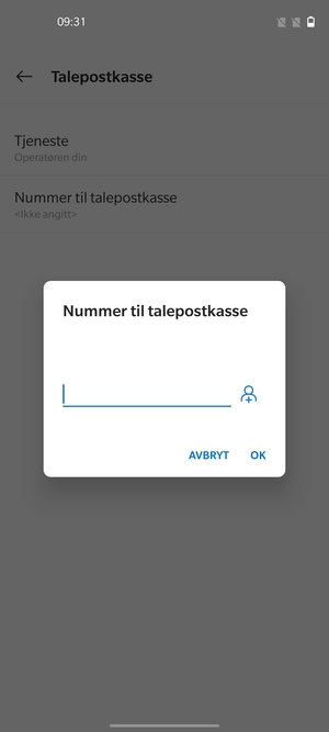 Skriv inn Nummer til talepostkasse og velg OK
