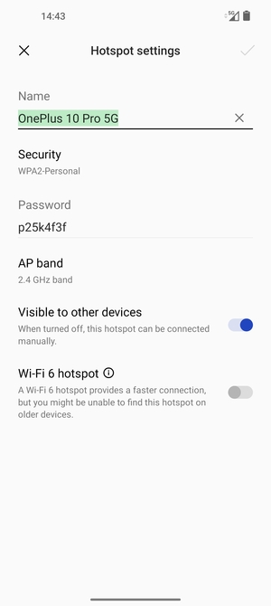 Enter a Wi-Fi hotspot password of at least 8 characters and select OK