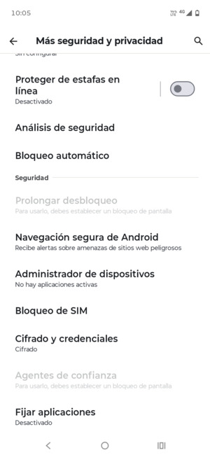 Desplácese y seleccione Bloqueo de SIM