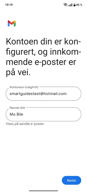 Gi kontoen din et navn, og skriv inn navnet ditt. Velg Neste