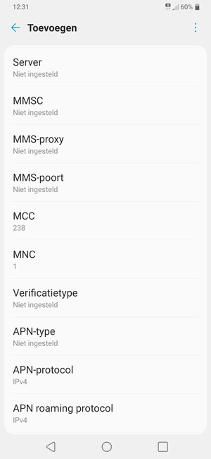Scroll naar beneden en voer mms-gegevens in