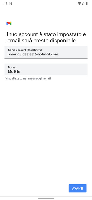 Scegli un nome per il tuo account e inserisci il tuo nome. Seleziona AVANTI