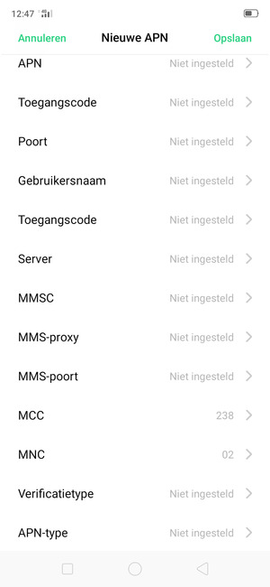 Scroll naar beneden en voer internetgegevens in