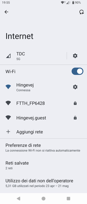 Ora sei connesso alla rete Wi-Fi