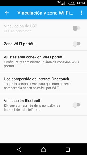 Seleccione Ajustes área conexión Wi-Fi portátil