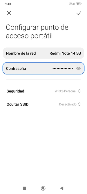 Introduzca una contraseña de punto de acceso Wi-Fi de al menos 8 caracteres y seleccione Guardar